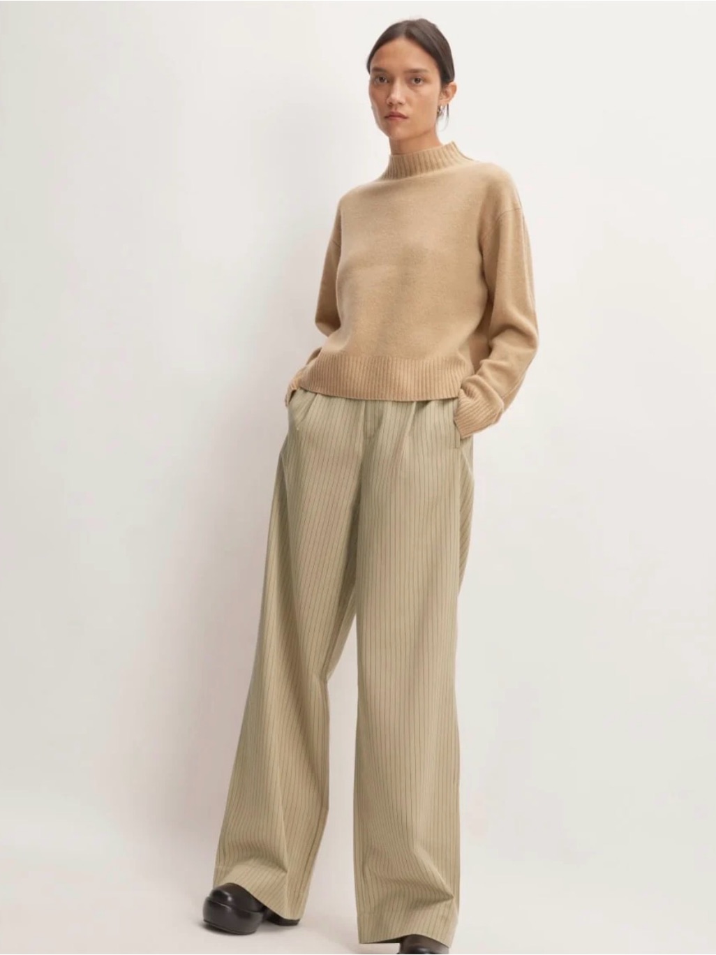Everlane The Draper Pant In Cornstalk/Black Pinstripe